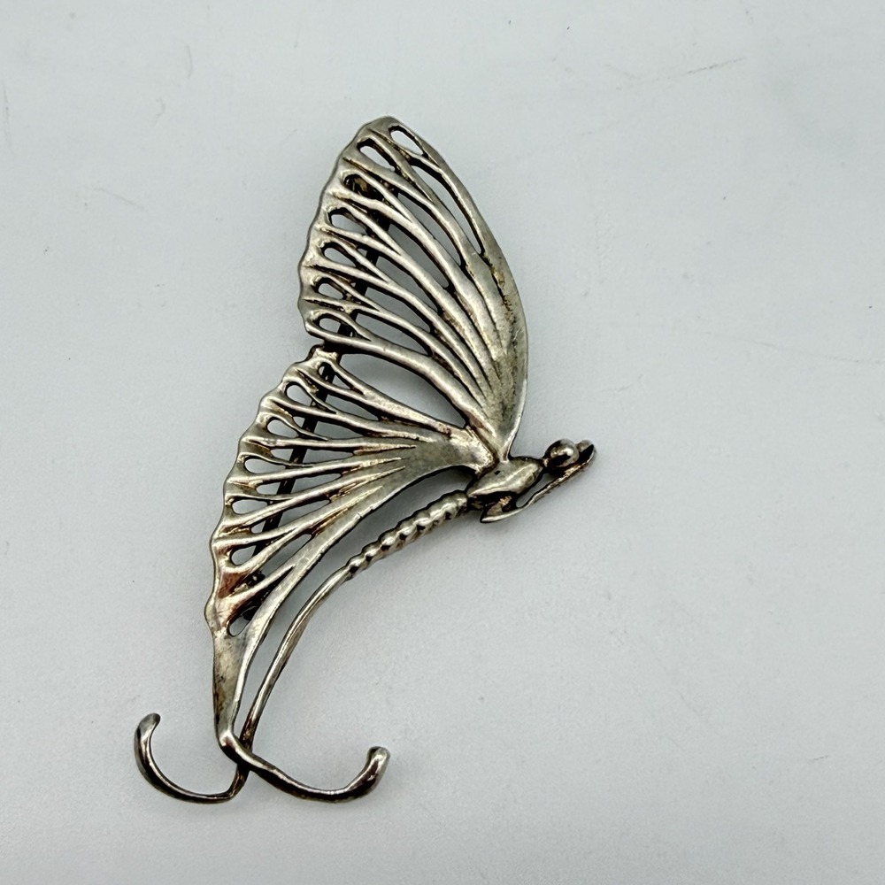 Vintage Art Nouveau Sterling Silver Butterfly Brooch Designer Signed